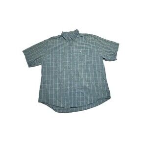 Carhartt Short Sleeve Button Up‎ Shirt Size XL Faded Light BlueWhite Plaid Look
